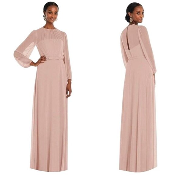 NEW Dessy Collection Strapless Chiffon Maxi Dress in Toasted Sugar, Size 6 - Picture 1 of 15